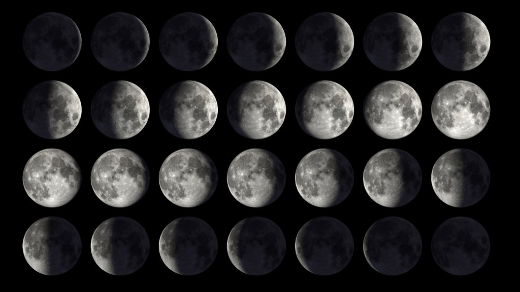 Eventos astronómicos 2024: Guía completa y agenda astronómica para ver los fenómenos celestes más destacados del año 28 Imagen de la Luna en cada uno de los 28 días de su ciclo.