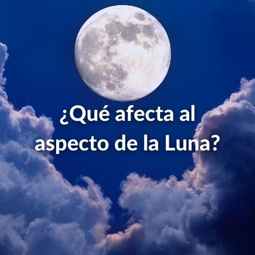 Foto de la Luna llena entre las nubes y la pregunta sobre impresa: ¿Qué afecta al aspecto de la Luna?